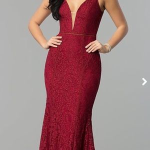 Burgundy Lace Dress with Illusion Cutout